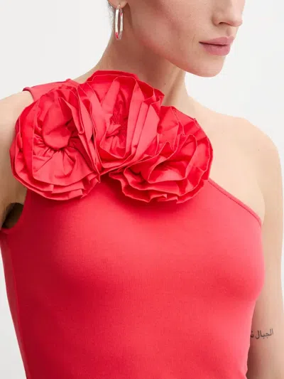 Karl Lagerfeld Rose-embellished One-shoulder Top In Red