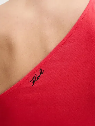 Karl Lagerfeld Rose-embellished One-shoulder Top In Red