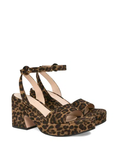 Gianvito Rossi Alma Leopard Ankle-strap Platform Sandals In Brown