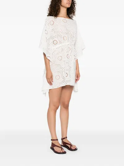 Mc2 Saint Barth Broderie-anglaise Drawstring Mini Dress In White