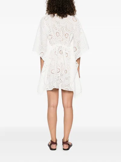 Mc2 Saint Barth Broderie-anglaise Drawstring Mini Dress In White