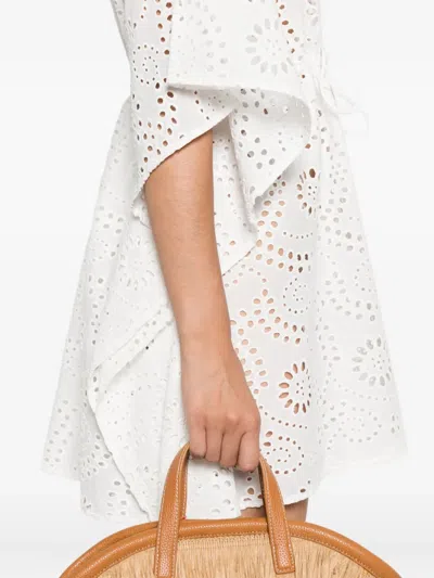 Mc2 Saint Barth Broderie-anglaise Drawstring Mini Dress In White