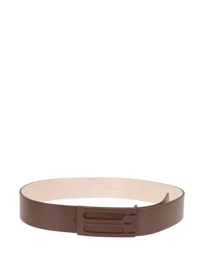 Victoria Beckham Calf Leather Belt With Design In Brown