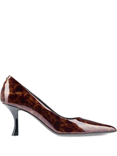 Ferragamo 70mm Patent-leather Leopard-print Pumps In Brown