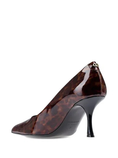 Ferragamo 70mm Patent-leather Leopard-print Pumps In Brown