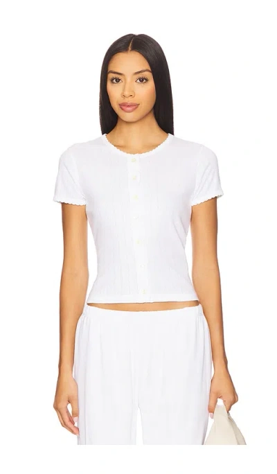 Leset Pointelle Short Sleeve Cardigan In White