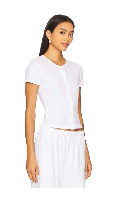 Leset Pointelle Short Sleeve Cardigan In White