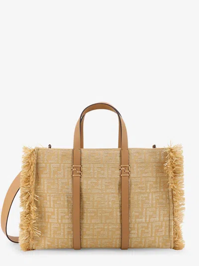 Fendi Women Summer Tote Rafia Shoulder Bag With All-over Ff Logo