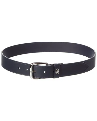 Gucci Leather Belt With Interlocking Gg Detail In Black