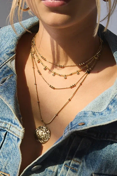 Urban Outfitters Liza Long Metal Pendant Layering Necklace Set In Gold, Women's At