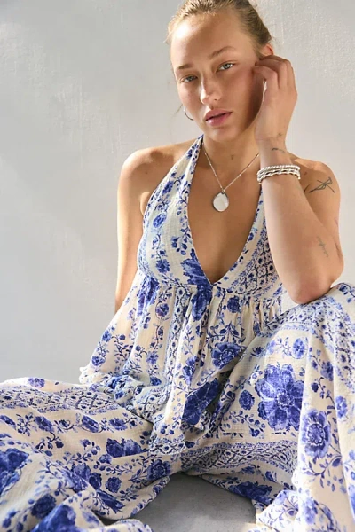 Out From Under Beachy Keen Halter Babydoll Tank Top In Blue, Women's At Urban Outfitters