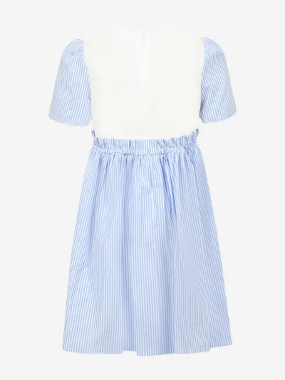 Dolce & Gabbana Girls Striped Floral Logo Dress In Blue