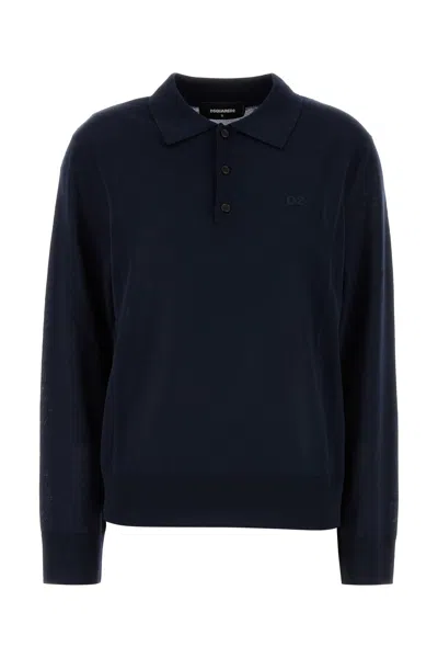 Dsquared2 Dsquared Dark Blue Wool Polo Shirt In Blue