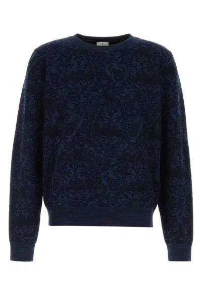 Etro Blue Sweater With Paisley Print In Cotton-wool Blend In Blue