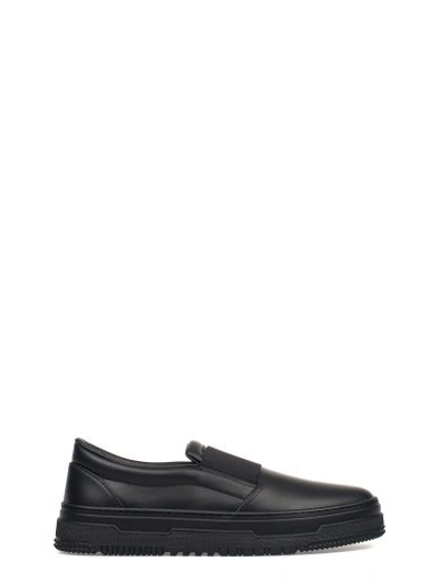 Shop Valentino Black Leather Slip On Sneakers