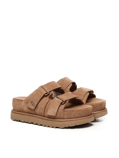 Ugg Goldenstar Hi Slide Slipper-mule In Leather Color Suede In Brown