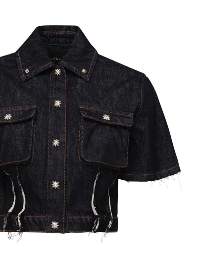 John Richmond Short Sleeves Denim Shirt In Midnight Blue