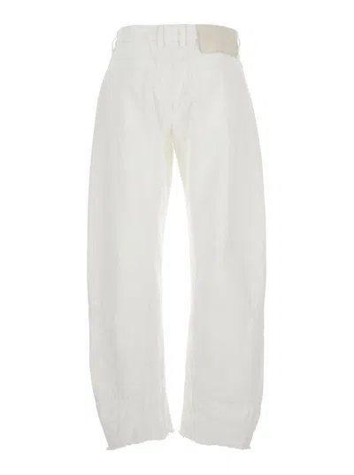 Jil Sander White Jeans With Logo Patch On The Rear And Fringed Hem In Denim Woman