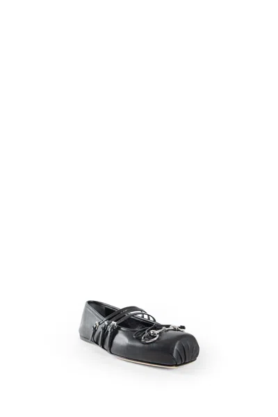 Gucci Leather Bow Detail Squared Toe Ballet Flats In Black