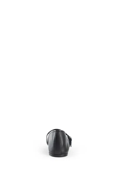 Gucci Leather Bow Detail Squared Toe Ballet Flats In Black
