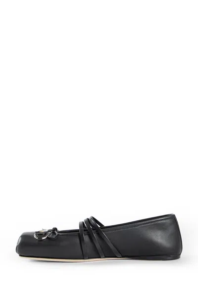 Gucci Leather Bow Detail Squared Toe Ballet Flats In Black