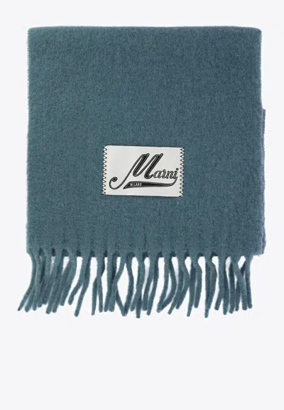 Marni Logo Label Fringed Alpaca Scarf