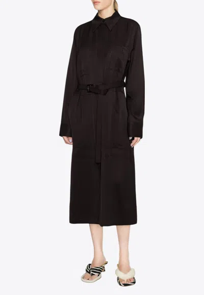 Jil Sander Brown Belted Coat With Classic Collar In Viscose Twill Woman In Black