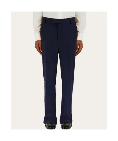 Ferragamo Flat Front Trouser In Blue
