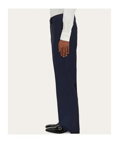 Ferragamo Flat Front Trouser In Blue