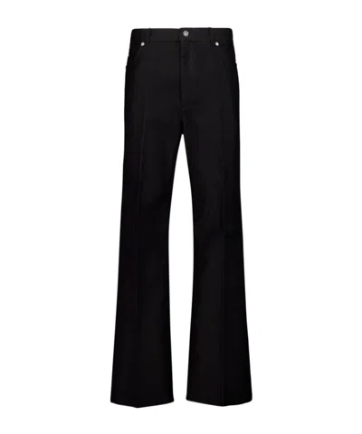 Ferragamo Textured Finish Straight Leg Trousers In Black