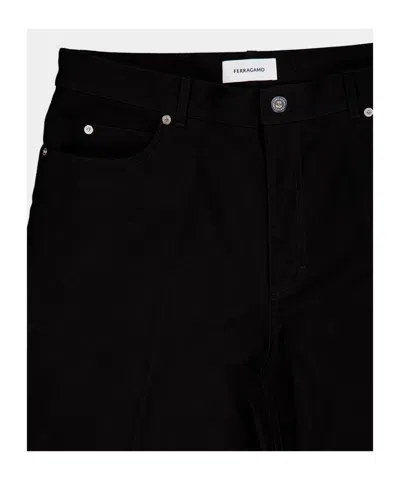 Ferragamo Textured Finish Straight Leg Trousers In Black