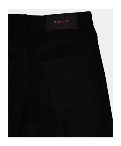Ferragamo Textured Finish Straight Leg Trousers In Black