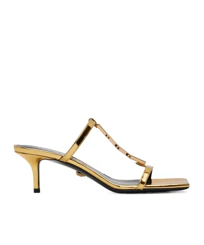 Versace Square Toe High Heel Sandals In Gold