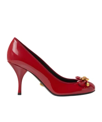 Versace Red Opera Bow Patent 85 Mm Heels In Red
