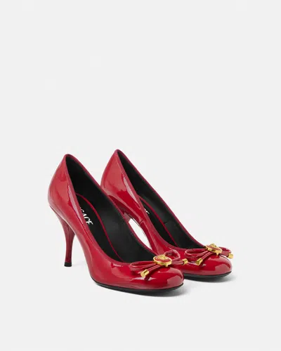 Versace Red Opera Bow Patent 85 Mm Heels In Red