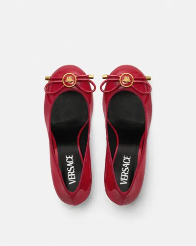 Versace Red Opera Bow Patent 85 Mm Heels In Red