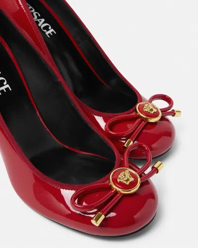 Versace Red Opera Bow Patent 85 Mm Heels In Red