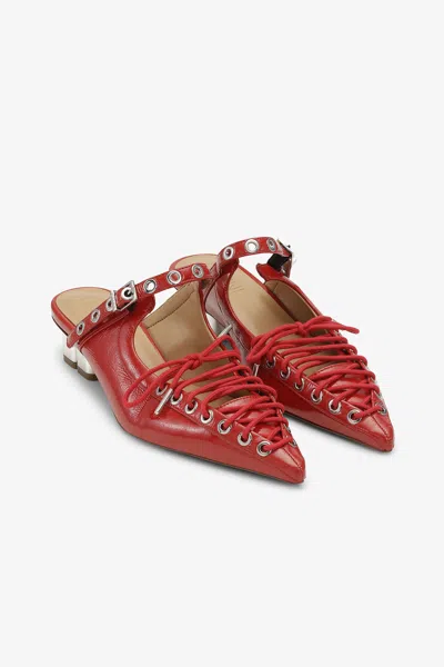 Ganni Red Lace-up Mules