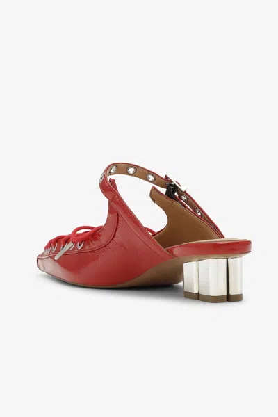 Ganni Red Lace-up Mules