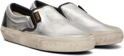 Golden Goose Unisex Vce Laminated Leather Sneaker In Silver Black In White