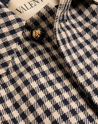 Valentino Coat With Vichy Pattern In Cotton And Wool In Brown