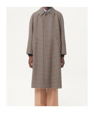 Valentino Coat With Vichy Pattern In Cotton And Wool In Brown
