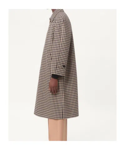 Valentino Coat With Vichy Pattern In Cotton And Wool In Brown