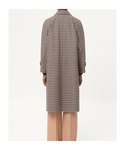 Valentino Coat With Vichy Pattern In Cotton And Wool In Brown