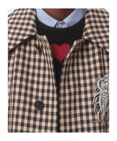 Valentino Coat With Vichy Pattern In Cotton And Wool In Brown