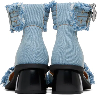 Ganni Blue Denim Feminine Buckle Open Cut Heels