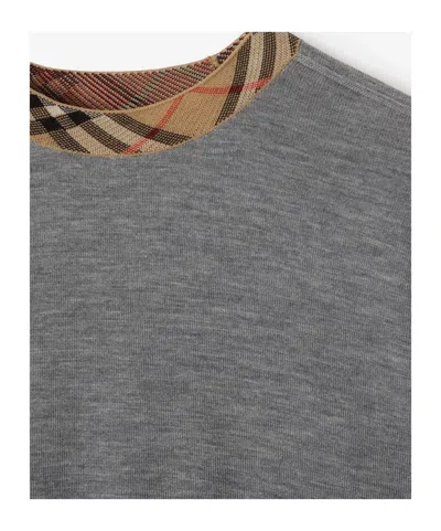 Burberry Men Grey Crew Neck Ribbed Trim Long Sleeves In Gray