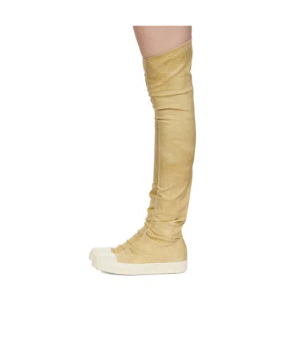 Rick Owens Drkshdw Drkshdw By Rick Owens High Sock Denim Sneaks Parchment And Milk In Yellow