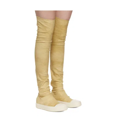 Rick Owens Drkshdw Drkshdw By Rick Owens High Sock Denim Sneaks Parchment And Milk In Yellow