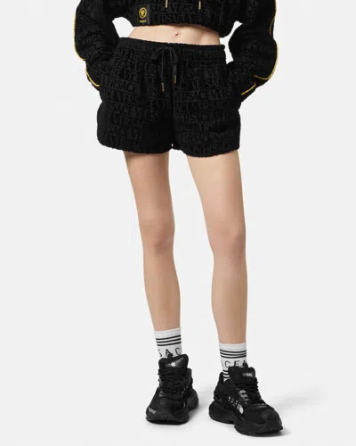 Versace I Heart Baroque Terry Cloth Shorts In Black